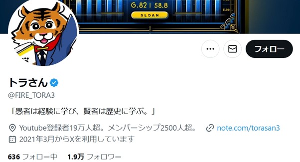 トラさん家のセミリタイア戦略のX(twitter)